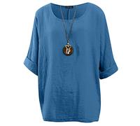 Love My Fashions Women's Italian Tunic Round Neck 3/4 Sleeve Plain Casual Lagenlook Top Plus Size UK Fashion Comfortable Oversized Loose Fit Top Denim Blue