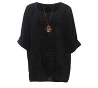 Love My Fashions® Women's Italian Lagenlook Tunic Top - Oversized Loose Fit 3/4 Sleeve Round Neck Casual & Comfortable UK Fashion Black