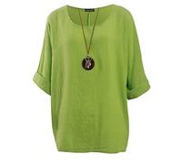 Love My Fashions Women's Italian Tunic Top Round Neck 3/4 Sleeve Plain Casual Lagenlook Top Plus Size UK Fashion Comfortable Oversized Loose Fit Top Apple Green