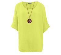 Love My Fashions® Women's Italian Lagenlook Tunic Top - Oversized Loose Fit 3/4 Sleeve Round Neck Casual & Comfortable UK Fashion (UK, Alpha, One Size, Regular, Regular, Lime Green)