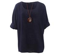 Love My Fashions Women's Italian Tunic Round Neck 3/4 Sleeve Plain Casual Lagenlook Top Plus Size UK Fashion Comfortable Oversized Loose Fit Top Navy Blue