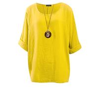 Love My Fashions® Women's Italian Lagenlook Tunic Top - Oversized Loose Fit 3/4 Sleeve Round Neck Casual & Comfortable UK Fashion Lemon