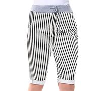 Love My Fashions® Women's Italian Shorts Ladies Summer Cotton Turn-Up 3/4 Cropped Printed Trousers Elasticated Drawstring Knee-Length Denim Magic Shorts