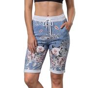 Love My Fashions® Womens Italian Shorts Floral & Tiedye Print 3/4 Cropped Capri Trousers with Side Pockets Elasticated Drawstring Knee Length Turn Up Summer Magic Shorts for Ladies