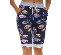 Love My Fashions® Womens Italian Shorts Floral & Tiedye Print 3/4 Cropped Capri Trousers with Side Pockets Elasticated Drawstring Knee Length Turn Up Summer Magic Shorts for Ladies