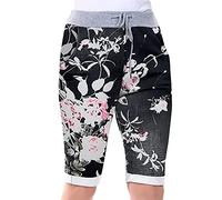 Love My Fashions® Womens Italian Shorts Floral & Tiedye Print 3/4 Cropped Capri Trousers with Side Pockets Elasticated Drawstring Knee Length Turn Up Summer Magic Shorts for Ladies