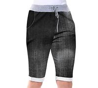 Love My Fashions® Women's Italian Shorts Ladies Summer Cotton Turn-Up 3/4 Cropped Printed Trousers Elasticated Drawstring Knee-Length Denim Magic Shorts