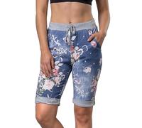Love My Fashions® Womens Italian Shorts Floral & Tiedye Print 3/4 Cropped Capri Trousers with Side Pockets Elasticated Drawstring Knee Length Turn Up Summer Magic Shorts for Ladies