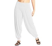 Love My Fashions Womens Pants Trousers Alibaba Harem Ankle Cuff, Plain - White, XX-Large/XXX-Large