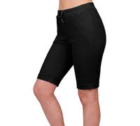 Love My Fashions® Women's Plain 3/4 Italian Magic Shorts Soft & Stretchy Knee Length Capri Cropped Trousers with Elastic Waist Drawstring and Side Pockets Casual Summer Wear Black