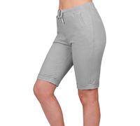 Love My Fashions® Women's Plain 3/4 Italian Magic Shorts Soft & Stretchy Knee Length Capri Cropped Trousers with Elastic Waist Drawstring and Side Pockets Casual Summer Wear Light Grey