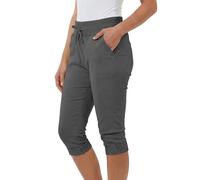 Love My Fashions® Women's Plain 3/4 Italian Magic Shorts Soft & Stretchy Knee Length Capri Cropped Trousers with Elastic Waist Drawstring and Side Pockets Casual Summer Wear Dark Grey