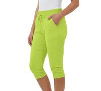Love My Fashions® Women's Plain 3/4 Italian Magic Shorts Soft & Stretchy Knee Length Capri Cropped Trousers with Elastic Waist Drawstring and Side Pockets Casual Summer Wear Apple Green