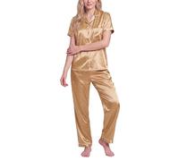 Love My Fashions Women's Pyjama Sets Short Sleeve Button Down Sleepwear Soft Silk Feel Nightwear Two Piece Ladies PJs Set with Pockets Loungewear