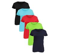 Love My Fashions® Womens Tshirts 5 Pack Classic Plain Cotton Ladies Short Sleeve Round Neck Tops (UK, Alpha, M, Regular, Regular, DeepNavy-AzureBlue-Limegreen-Red-Black)