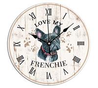 Love My Frenchie Clock for Wall Frenchie Dog Mom Gift PVC Art Clock Funny Dog Animal Clocks for Wall Battery Operated Round Clock for Dinning Living Room 10x10in