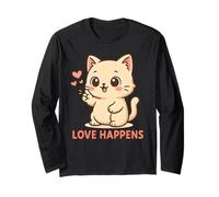 Love My Happens Cute Kawaii Cat with Rose Kitten Style Long Sleeve T-Shirt