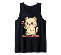 Love My Happens Cute Kawaii Cat with Rose Kitten Style Tank Top