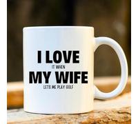 Love My Wife Golf Mug, Funny Golfer Gift, Coffee Cup, Present for Men, Sports Lover Drinkware (Mug)