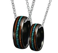 Love Necklace, 8MM Black Ring Inlay Opal and Wood Necklace His and Hers Necklaces for Couples