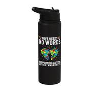 Love Needs No Words Autism Awareness Support Gifts Parents Stainless Steel Insulated Water Bottle