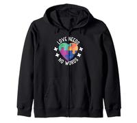 Love Needs No Words | Heart Puzzle | Autism Awareness Zip Hoodie