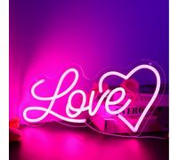LOVE Neon Sign, Light up Love Neon Signs for Room Wall USB Powered Love Sign Dimmable Pink Heart Neon Signs for Bedroom Home Wedding Wall Pink Valentines Neon Wall Signs Hanging Decor Gift