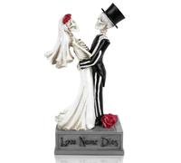 Love Never Dies Couple Resin Statue, 7.08’’ Bride And Groom Lovers Wedding Skull Gothic Skeleton, Garden Outdoor Ornaments Halloween Day Of The Dead Party Decorations Bouquet Cake Topper (YS-KL01)