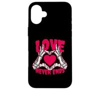 Love Never Ends Funny Valentines Day Skeleton Heart Hands Case for iPhone 16 Plus