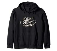 Love Never Ends - Heavenly Elegant White Luxury Typography Zip Hoodie