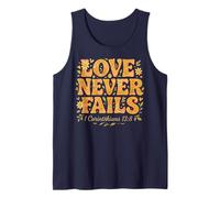 Love Never Fails Bible Verse 70s Floral Retro Design Tank Top