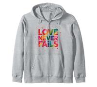 Love Never Fails Coloful Text Graphic Zip Hoodie