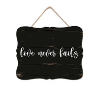 Love Never Fails Wood Sign Wall Plaque Christian Saying Wall Art Sign Classic Wooden Wall Art Decor for Home Kitchen Living Room Kitchen Housewarming Gift 8x10in