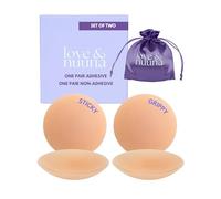 love & nuuna Adhesive & Non-Adhesive Nipple Covers Two Pairs - Sticky & Grippy Nipple Cakes - Reusable & Waterproof Pasties, Honey, Small (Fits AA - B)