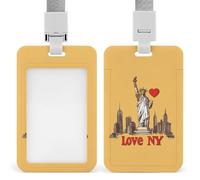 Love Ny New York Trendy Badge Holder for Men Women Vertical Sliding Card Name Tag Holders with Lanyard