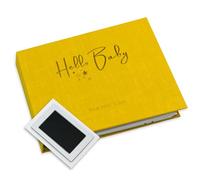 LOVE ON Baby Memory Book with Free Inkless Hand & Footprint Kit - First 5 Years Baby Journal with Elegant Linen Cover & Embossed Gold Foil - Inclusive of All Family Types (Stars)