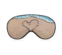 Love on Beach Heart Sleep Mask Blue Water Blindfold for Sleeping Elastic Blackout Eye Mask Cover for Full Night's Sleep Travel and Nap