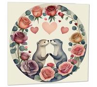 Love Otters - Roses Cute Anniversary Valentines Otter Card - 145mm x 145mm