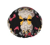 Love Owl Print Shower Cap – Reusable, Double Layer, with Elastic Band – Perfect for Home, Spa, Hotel, and Travel