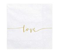 Love Paper Napkins, White & Gold Wedding Party Tableware (Pack of 20)