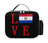 Love Paraguay Flag Leather Lunch Bag with Buckled Handle Insulated Portable Meal Lunchbox for Work Travel