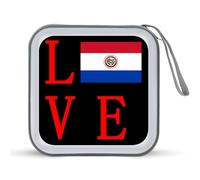Love Paraguay Flag Printed CD Case Hard Plastic Protective DVD Storage Binder Bag for Home Office