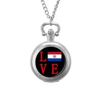 Love Paraguay Flag Vintage Pocket Watches Roman Numerals Quaretz Watch with Chain Christmas Birthday Gifts Silver-Style
