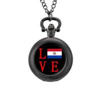 Love Paraguay Flag Vintage Pocket Watches Roman Numerals Quaretz Watch with Chain Christmas Birthday Gifts Black-Style