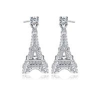 Love Paris Eiffel Tower Crystal Stud Dangle Earrings Parisian, Alloy Steel, crystal