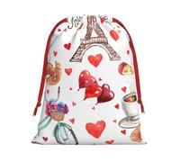 Love Paris Tower Bicycle Heart Print Gift Drawstring Decor Bag For Holiday Party Favors Birthdays Anniversaries Pouch