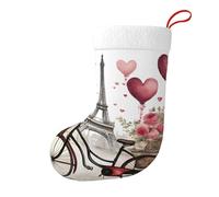 Love Paris Tower Coffee Wine Perfume Bicycle Heart Christmas Stocking 17.7", Festive Hanging Sock for Fireplace Mantel, Holiday Decorations