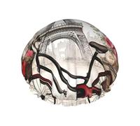 Love Paris Tower Coffee Wine Perfume Bicycle Heart Print Bath Hair Cap Double Layer Shower Cap For Women And Men Reusable Lightweight Soft