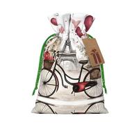 Love Paris Tower Coffee Wine Perfume Bicycle Heart Print Christmas Drawstring Holiday Candy Bag Xmas Sacks Reusable Wrapping Bags Party Favor