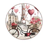 Love Paris Tower Coffee Wine Perfume Bicycle Heart print Christmas tree skirt, fit for Christmas, parties, holidays, and New Year decorations